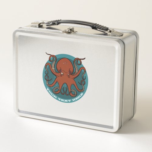 Eight Legged Grumpy Red Cartoon Octopus Metal Lunch Box