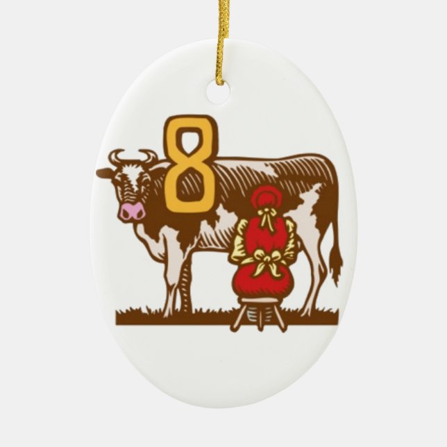 Eight Maids a-Milking Ceramic Ornament (Front)
