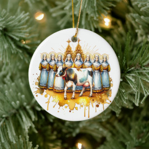 Eight Maids a Milking Twelve Days of Christmas Ceramic Ornament