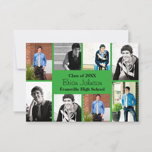Eight/Nine Photos Green - 3x5 Grad Announcement (Front)
