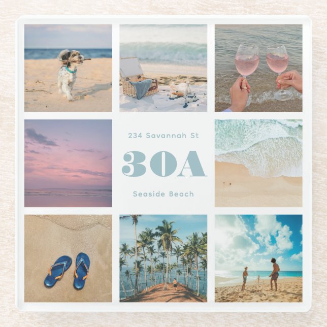Eight Photo Beach House Decor  Glass Coaster (Front)