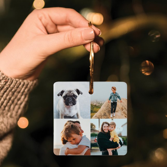Eight Photo Square Collage Minimal Family Photo Ceramic Ornament (Eight Photo Square Collage Minimal Family Photo Ceramic Ornament)