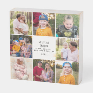 Eight Photo We Love You Grandma Custom Names Wooden Box Sign