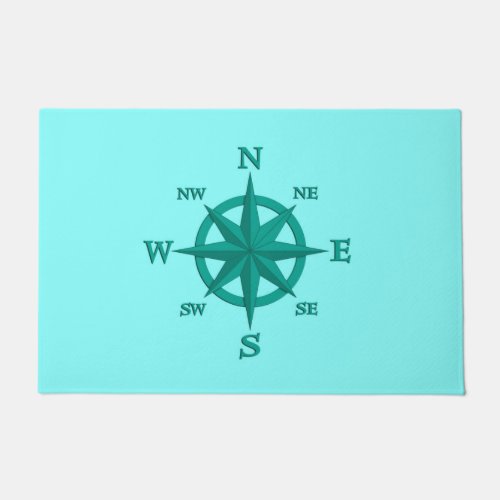 Eight Point Compass Rose Turquoise and Aqua Doormat