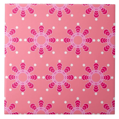 Eight point Mandala Coral Pink and Magenta Ceramic Tile