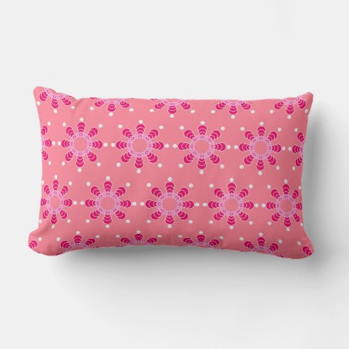 Eight point Mandala Coral Pink and Magenta Lumbar Pillow