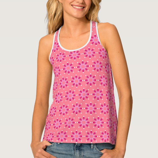 Eight point Mandala, Coral Pink and Magenta Tank Top (Front)