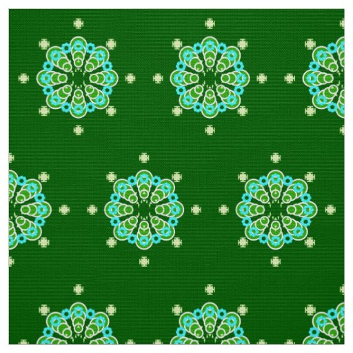 Eight point Mandala, Dark Jade Green and Aqua Fabric