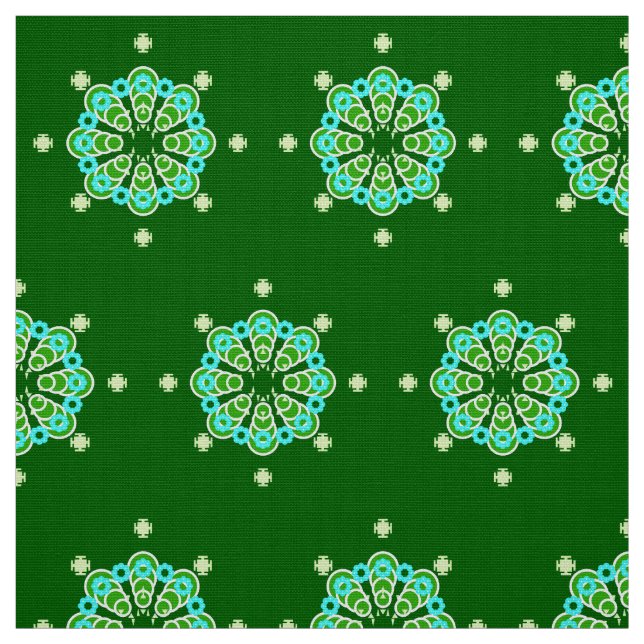 Eight point Mandala, Dark Jade Green and Aqua Fabric (Swatch)