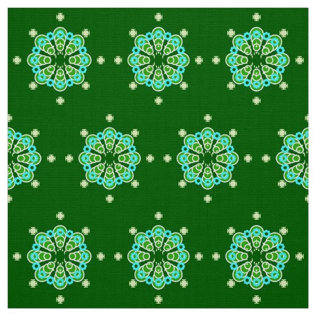 Eight point Mandala, Dark Jade Green and Aqua Fabric (Swatch)