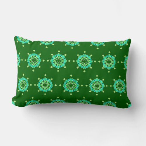 Eight point Mandala Dark Jade Green and Aqua Lumbar Pillow