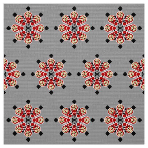 Eight point Mandala, Red, Black and Gray / Grey Fabric