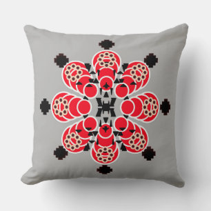 Eight point Mandala - red, gray and black Throw Pillow