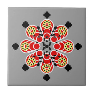 Eight point Mandala, Rred, Gray and Black Ceramic Tile