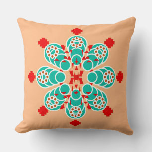 Eight point Mandala - turquoise and peach Throw Pillow