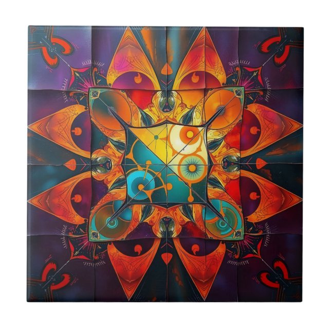 Eight Point Orange Starburst Ceramic Tile (Front)
