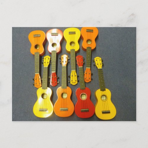 Eight Red Orange Yellow Ukuleles Postcard