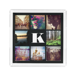 Eight Square Photos with Monogram Acrylic Tray