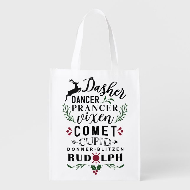 Eight Tiny Reindeer Grocery Bag (Front)
