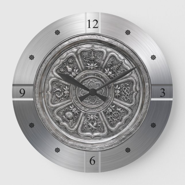 Eight Treasure Pattern Silver Plate ~ (八寳紋銀盤) ~   Large Clock (Front)