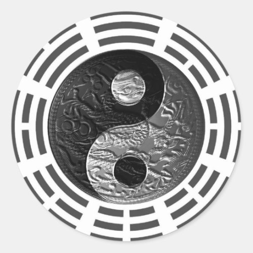 Eight Trigrams Yin Yang Embossed Dragon Classic Round Sticker