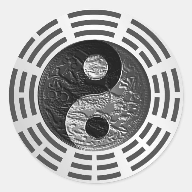 Eight Trigrams Yin Yang Embossed Dragon (size S) Classic Round Sticker (Front)