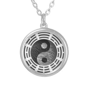 Eight Trigrams Yin Yang Embossed-Like Dragon Silver Plated Necklace