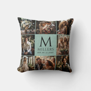 Eight Wedding Photos Custom Monogram Throw Pillow