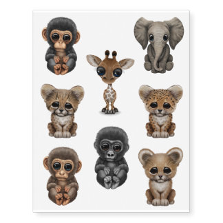 Eight  Wild African Animal Babies Collection Temporary Tattoos