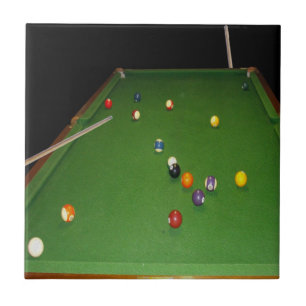 Eightball Table Oilpaint With Balls And Cues, Ceramic Tile