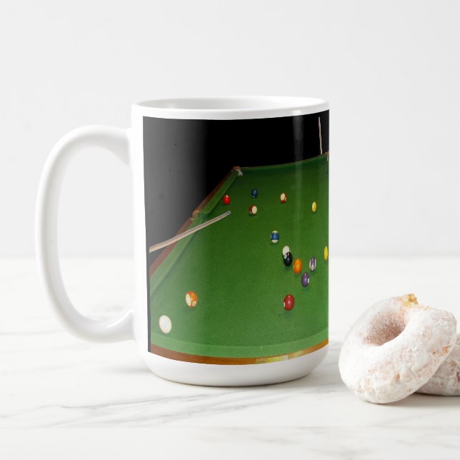 Eightball Table Oilpaint With  Balls And Cues, Coffee Mug (With Donut)