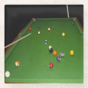 Eightball Table Oilpaint With Balls And Cues, Glass Coaster