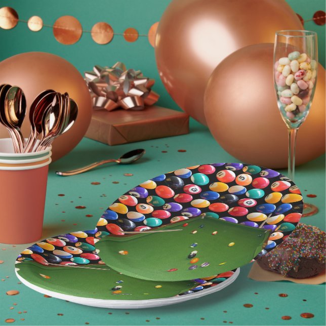Eightball Table Oilpaint With  Balls And Cues, Paper Plates (Multi)