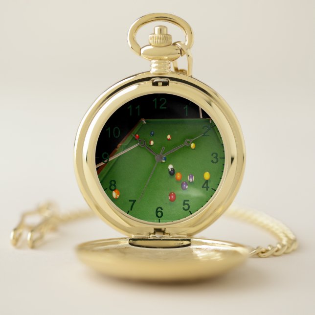 Eightball Table Oilpaint With  Balls And Cues, Pocket Watch (Inside)