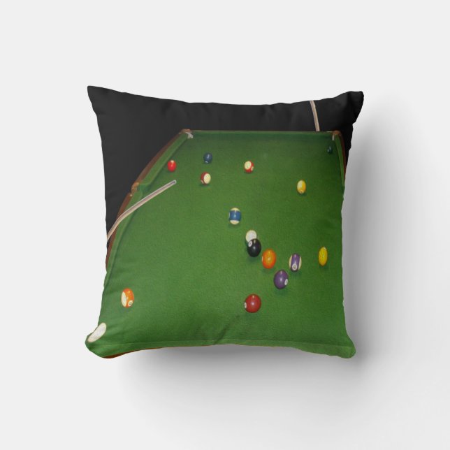 Eightball Table Oilpaint With  Balls And Cues, Throw Pillow (Front)