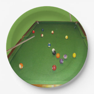 Eightball Table With Balls And Cue, Paper Plates
