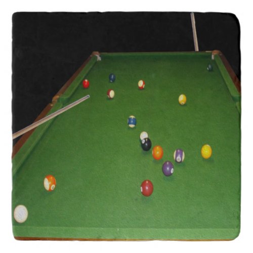 Eightball Table With Balls And Cues Stone Trivet