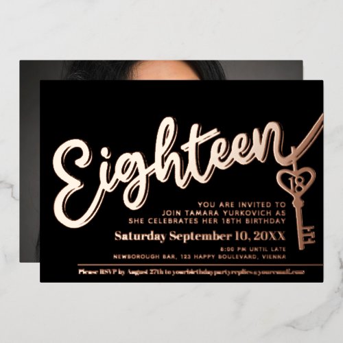 Eighteen 18th Birthday key black gold photo