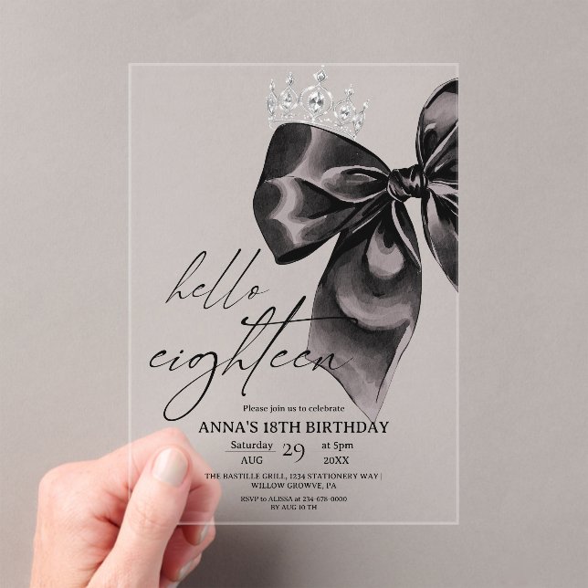Eighteen Black Bow 18th Birthday Invitation (Insitu (Handheld))
