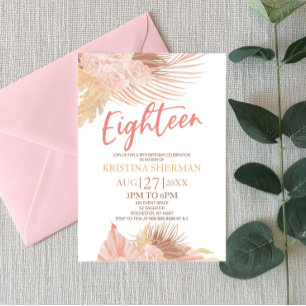 Eighteen Boho Pink Floral 18th Birthday Party Invitation