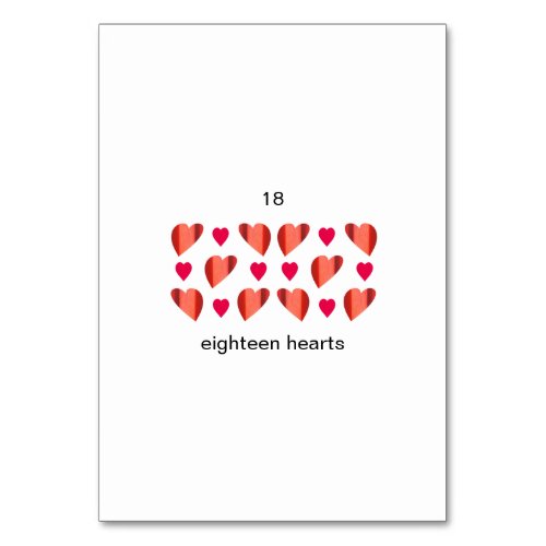 Eighteen hearts custom number flashcards table number