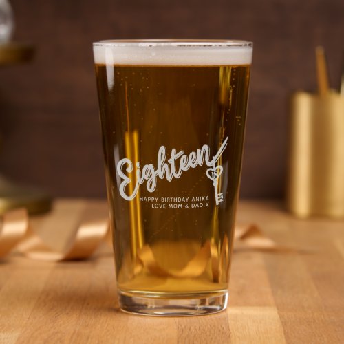 Eighteen key 18th birthday gift pint glass