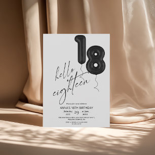 Eighteen Minimal Modern Black White 18th Birthday Invitation
