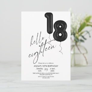 Eighteen Minimal Modern Black White 18th Birthday  Invitation