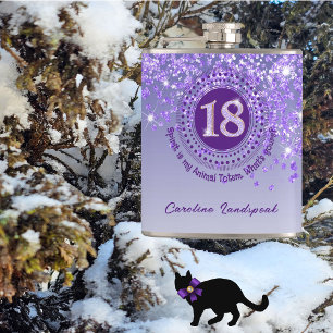 Eighteen & Purple Glitter & Drinking Quote Flask