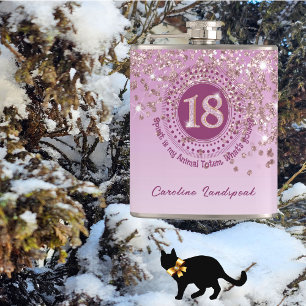 Eighteen & Rose Gold Glitter & Drinking Quote Flask