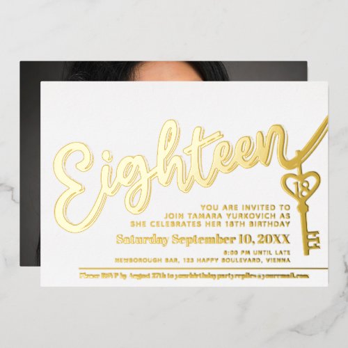 Eighteen script text key 18th birthday gold white