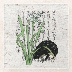 Eighteenth Century Japanese Botanical Frog Toad  Glass Coaster