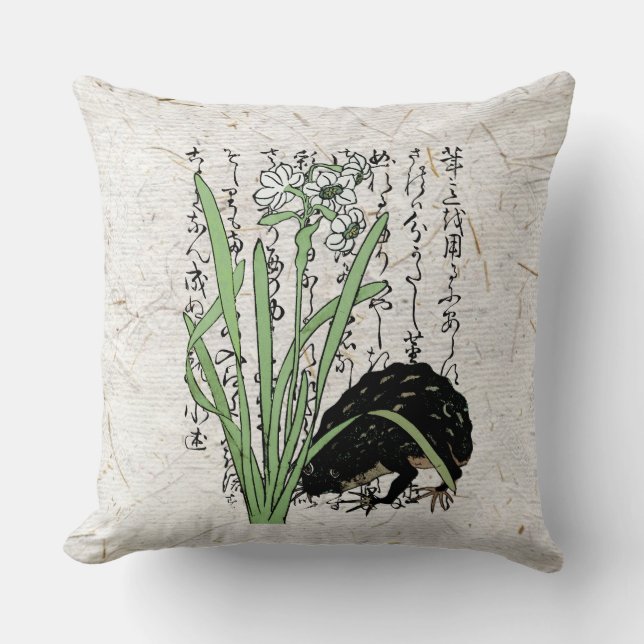 Eighteenth Century Japanese Botanical Frog Toad  Throw Pillow (Front)