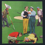 Eighteenth Hole Napkin<br><div class="desc">Artist: John Falter | Golfer waiting for putt to drop in hole</div>